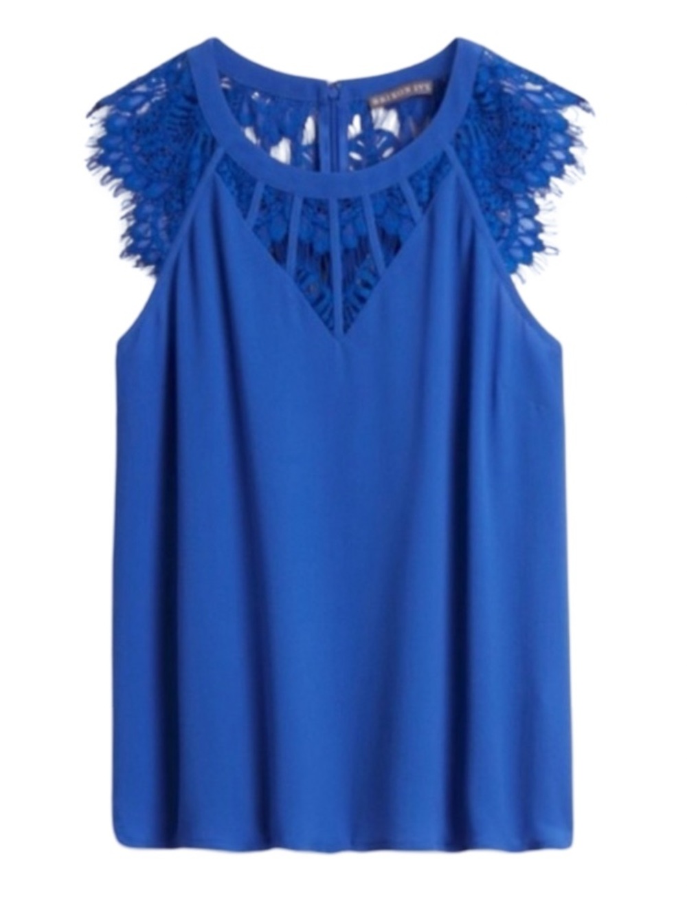 Braxton Ivy | Women’s Royal Blue Lace Yoke Blouse with Capped Sleeve | M